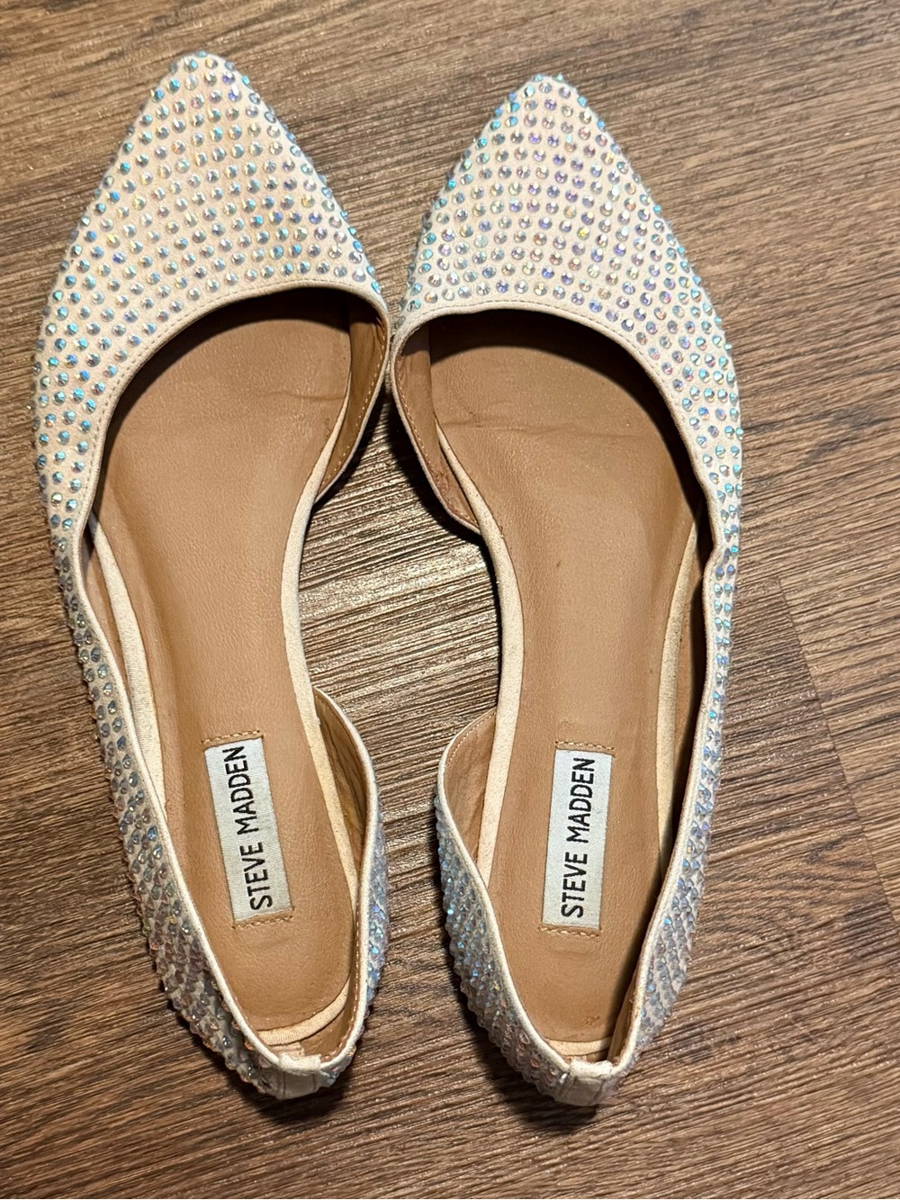Steve Madden Ivory Iridescent Crystal Pointed Flats